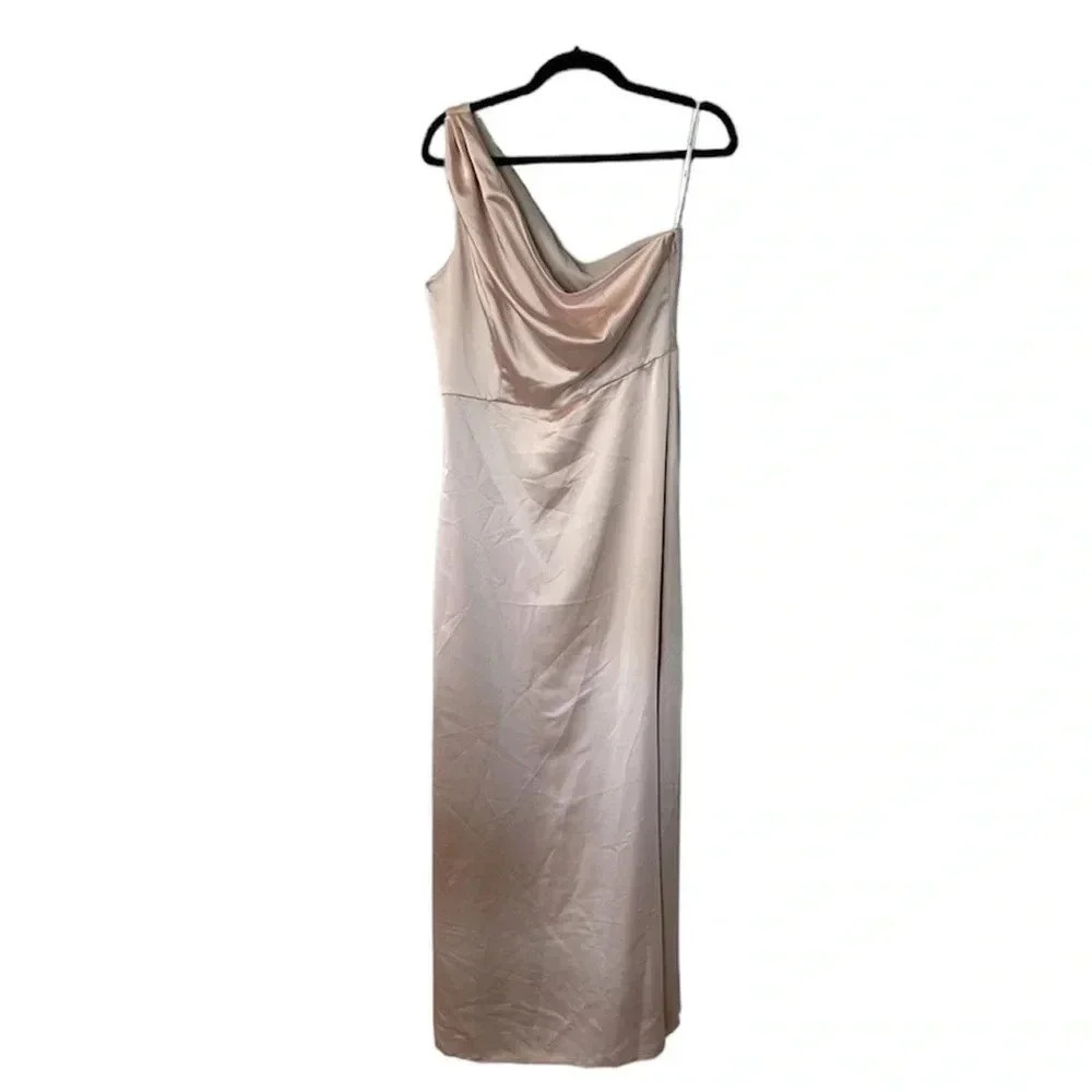 Lovely Maddie Lux Charm Cameo One Shoulder Satin Maxi Dress Size 10R NWOT